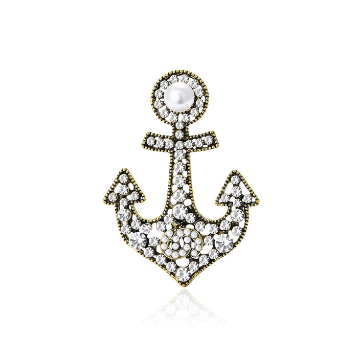 Rhinestone Anchor Brooch in Gold or Silver Decorative Lapel Pin
