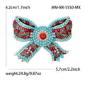 Turquoise Bead Red Floral Ribbon Bow Brooch With Crystal Center view 5