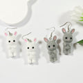 Flocked Standing Rabbit Drop Earrings in Four Color Options view 2