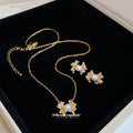 Pearl Crystal Bow Necklaces And Stud Earrings Two Tones view 4