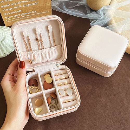 compact square travel jewelry case in three colors shown in main image 1 with visible color and decorative details