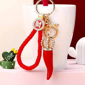 Crystal Crown Chili Pepper Keychains in Red and Green Options