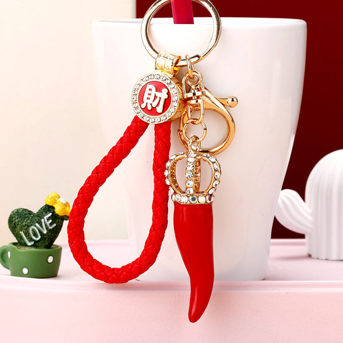 Crystal Crown Chili Pepper Keychains in Red and Green Options