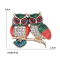 Pair of Owls Branch Brooch Enamel Crystal Blue Green view 5