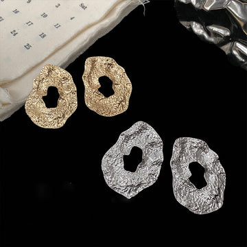 Hammered Organic Open Circle Statement Stud Earrings