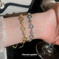 Flower Crystal Link Chain Bracelets Gold Silver Two Tones view 3