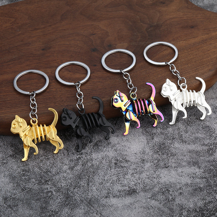 Colorful Alloy Dinosaur Skull Keychain Halloween Gift Bag Charm