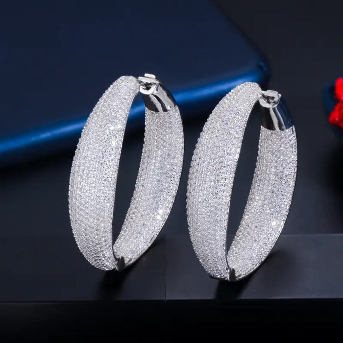 Thick Full Pave Hoop Earrings Gold or Silver Tone 30mm