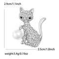 Crystal Cat Brooch Holding a Large Pearl Decorative Clothing Pin view 7