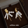 Gold Organic Stud Pearl Strand Tassel Earrings Chain Drop view 4