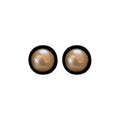 Round Pearl Center Black Rim Stud Earrings With Decorative Metal Accents view 5