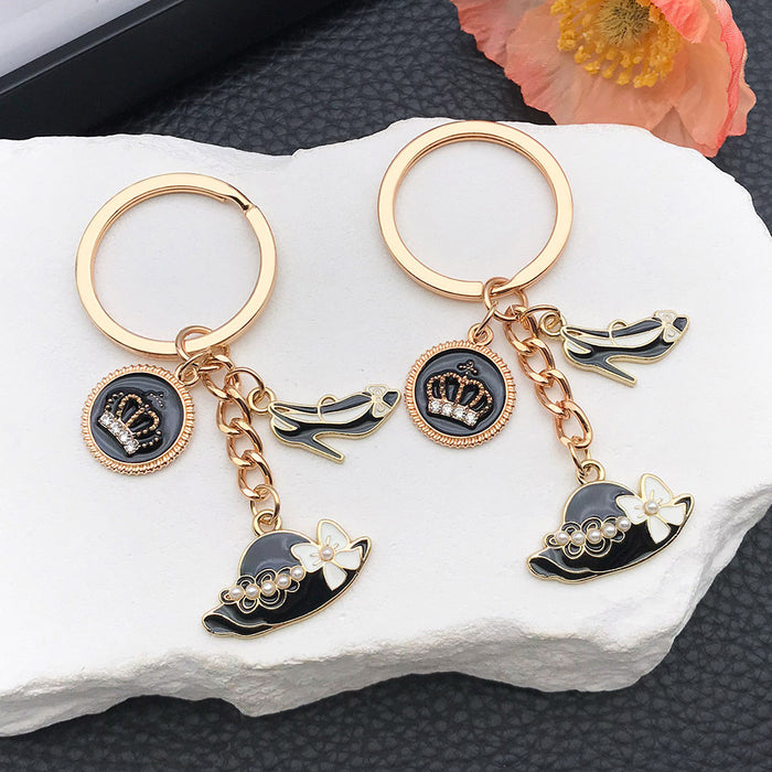 Black and White Crown Hat and Heel Metal Keychain Pair