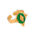 Gold Open Ring Green Enamel Hexagon Diamond Motif Beads view 5