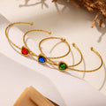 Gold Open Cuff Bangle Triangle Faceted Glass Stone view 2