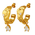 Heart Embossed C-Hoop Earrings Crystal Teardrop Dangle view 5