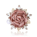 Fabric Rose Brooch Pearl Clear Stones Red and Pink view 5