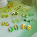 Green Theme Mixed Stud and Drop Earrings Sixteen Styles view 1
