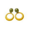 Green Round Bead and Yellow Open Circle Drop Earrings view 5