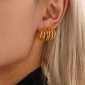 Gold Triple C-Shape Stud Earrings Layered Arc Hoop Style view 3