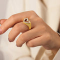 Gold Heart Open Ring White Or Black Imitation Pearl Border view 3