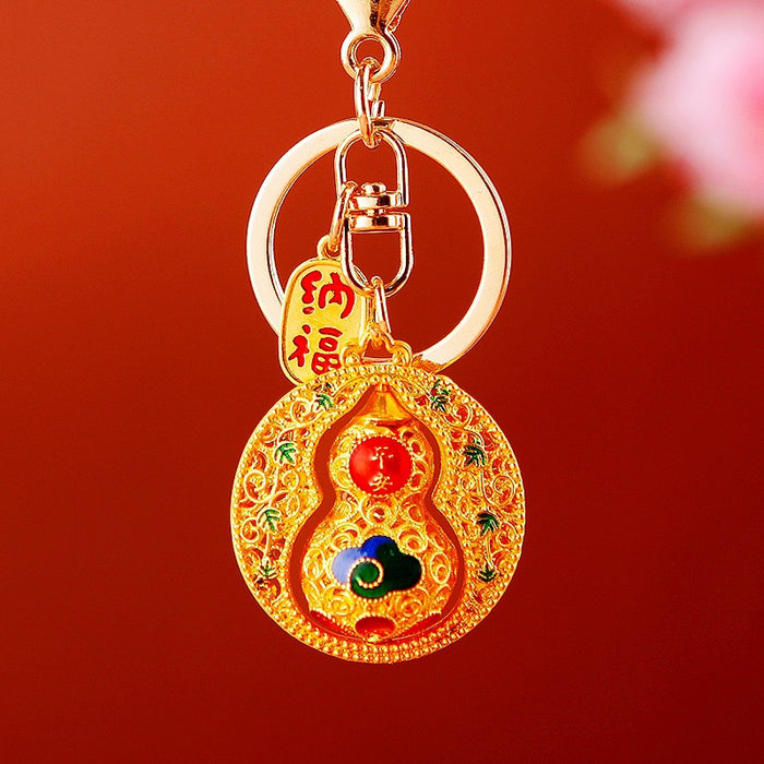 Rotating Chinese Fortune Gourd Keychains in Two Distinct Designs