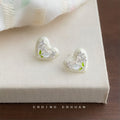 Heart Enamel Tulip Clear CZ Stud Earrings White Pink view 6