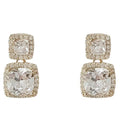 Gold Tone Double Square Clear Stone Drop Stud Earrings For Women view 5