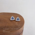 Silver Triangle Blue Crystal Cluster Pave Stud Earrings view 6