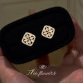 Gold Square Flower Stud Earrings Cats Eye Clear Zircon view 1