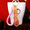 Crystal Five Coin Fortune Keychains with Cords and Loose Braided Loops view 4