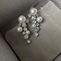 Pearl and Crystal Geometric Cascade Ear Clips Statement Jewelry view 3