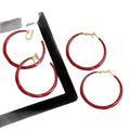 Glossy Red Round Hoop Earrings in Bright and Dark Shades view 5
