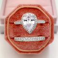 Pear-Shaped Solitaire Halo Two-Ring Set In Two Metal Tones view 3