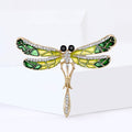 Green Crystal Dragonfly Brooch Pin with Gold Tone Body view 2