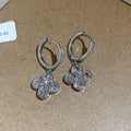 Gray Crystal Flower Charm Huggie Hoop Earrings Statement Jewelry Pair view 6