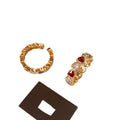 Gold Open Ring Red Enamel Hearts Clear Heart Stones view 5