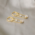 Gold Heart Huggie Hoop Earrings Crystal Ball Dual Chain view 3