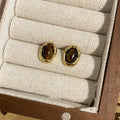 Brown Oval and Round Cabochon Gold Tone Stud Earrings view 7