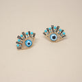 Gold Tone Turquoise Bead Lash Evil Eye Stud Earrings view 3