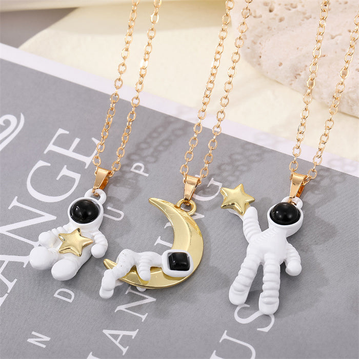 Gold Tone Astronaut, Moon and Star Pendant Necklaces in Three Designs
