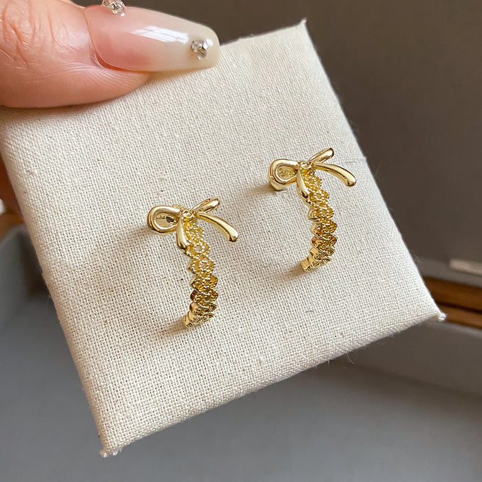 Gold and Silver Crystal Bow Hoop Earrings Statement Jewelry