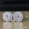 Silver Tone Round Cluster Halo Stud Earrings Clear Zircon view 4