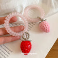 Pink Coil Hair Tie Plush Strawberry Charm Pendant Band view 2