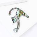 Abalone Shell Cat Brooch with Round Faux Pearl Drop view 4