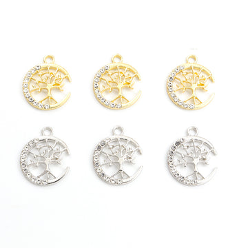 Crystal Crescent Moon and Tree of Life Round Charm