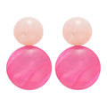 Pink Double Circle Resin Drop Earrings with Shell Texture view 5