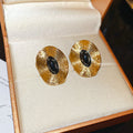 Textured Gold Disc Stud Earrings With Red Or Black Centers view 7