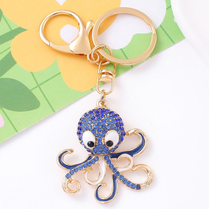 Rhinestone Octopus Keychain Metal Cartoon Pendant Charm