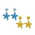 Blue and Yellow Starfish Round Top Statement Earrings view 5