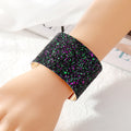 Gold Tone Wide Glitter Adjustable Cuff Bracelets in Four Colors view 4